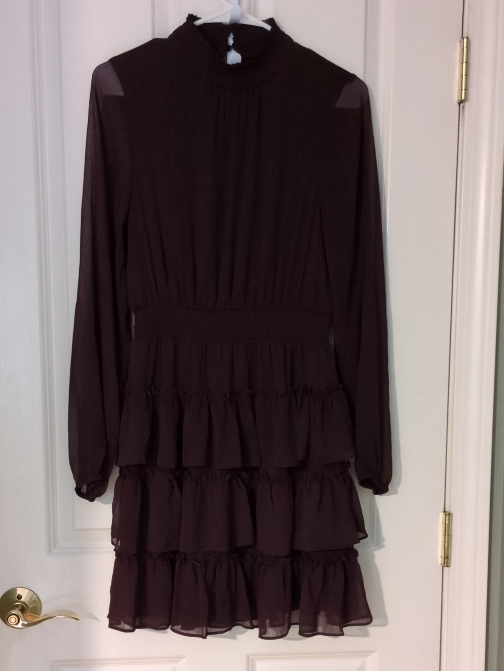 Express Long-Sleeve Tiered Ruffle Dress - Eggplant/Purple